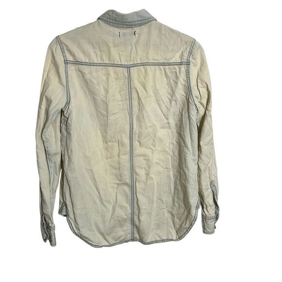BDG Long Sleeve Faded Cotton Bleached Wash Chambray Button-up Shirt Blue Small - Picture 9 of 9